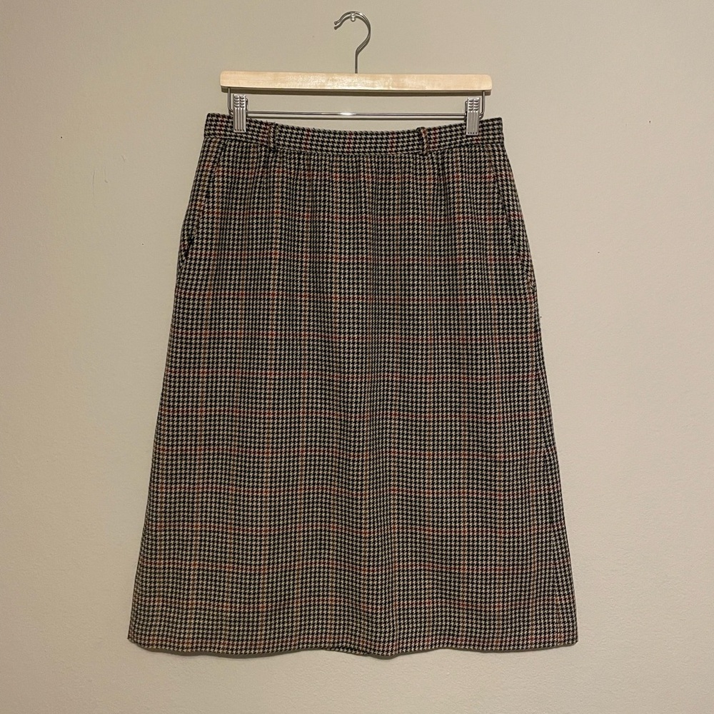 Vintage Leslie Fay Sportswear Houndstooth Wool Pencil Skirt Sz 14